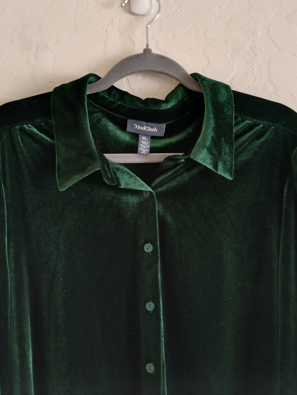 Modcloth Jewel Tone Velvet Button Up Top Women's XL Green Layering Party - Picture 6 of 9